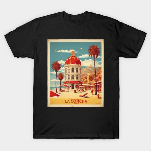 La Concha San Sebastian Beach Spain Travel Tourism Retro Vintage T-Shirt by TravelersGems